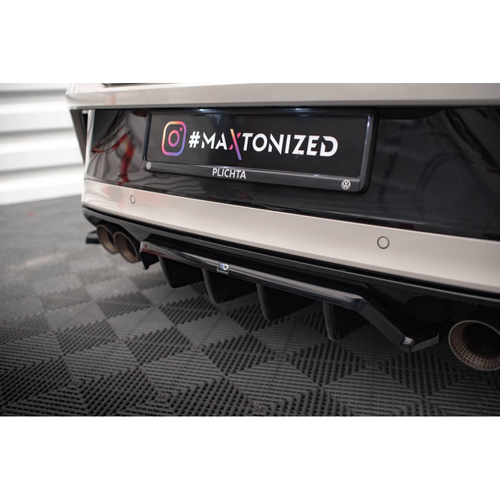 Maxton Design středový spoiler pod zadní nárazník s žebrováním pro Volkswagen T-roc R Mk1, černý lesklý plast ABS, vč. R-Line