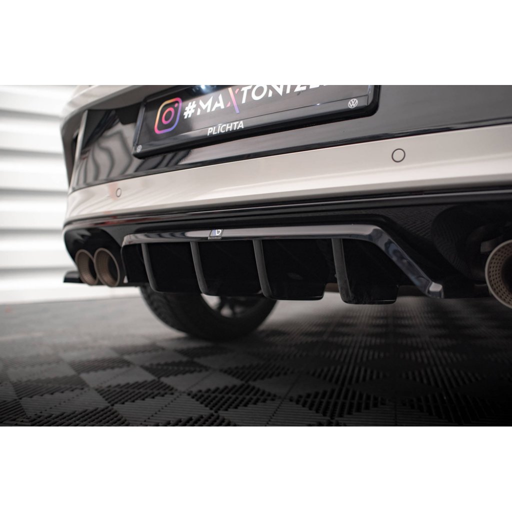 Maxton Design středový spoiler pod zadní nárazník s žebrováním pro Volkswagen T-roc R Mk1, černý lesklý plast ABS, vč. R-Line