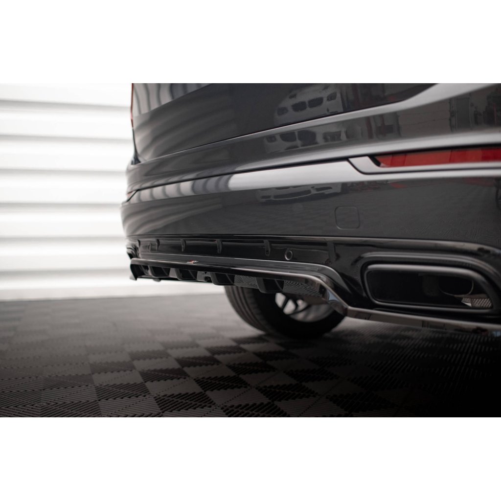 Maxton Design středový spoiler pod zadní nárazník s žebrováním pro Volvo XC90 Mk2 Facelift R-Design, černý lesklý plast ABS