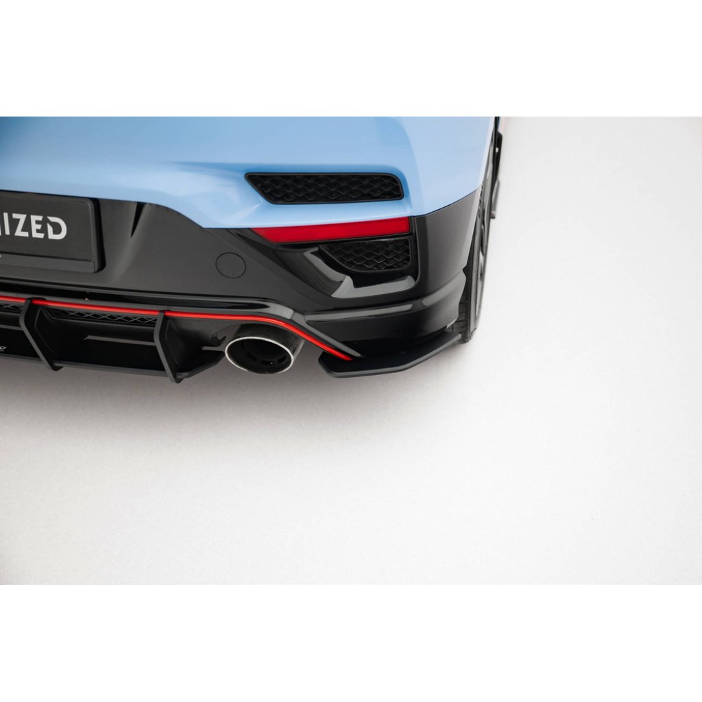 Maxton Design "Street Pro" boční difuzory pod zadní nárazník pro Hyundai Veloster N Mk2, plast ABS bez povrchové úpravy, s černou a červenou linkou