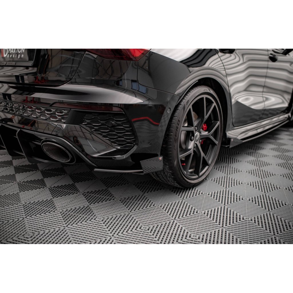 Maxton Design "Street Pro" boční difuzory pod zadní nárazník s křidélky pro Audi RS3 8Y, plast ABS bez povrchové úpravy, Sportback, s červenou linkou