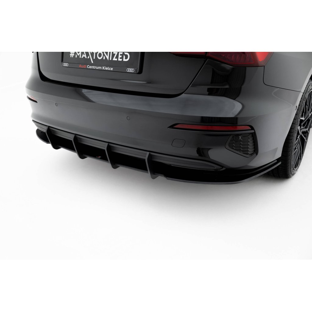 Maxton Design "Street Pro" difuzor zadního nárazníku pro Audi A3 8Y, plast ABS bez povrchové úpravy, Sedan, s červenou linkou
