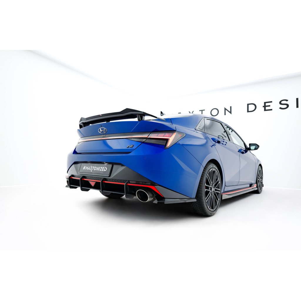 Maxton Design "Street Pro" difuzor zadního nárazníku pro Hyundai Elantra N Mk7, plast ABS bez povrchové úpravy, s černou a červenou linkou
