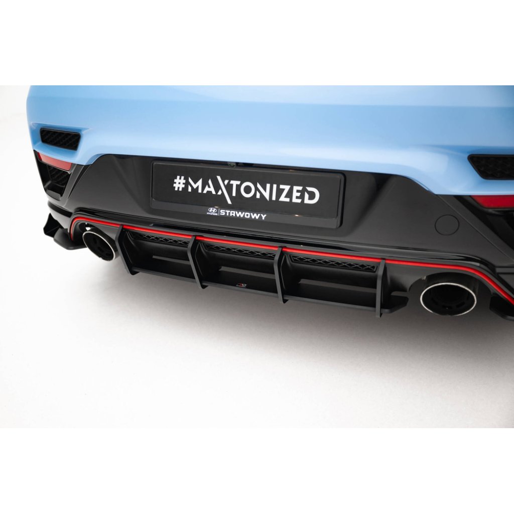 Maxton Design "Street Pro" difuzor zadního nárazníku pro Hyundai Veloster N Mk2, plast ABS bez povrchové úpravy, s černou a červenou linkou