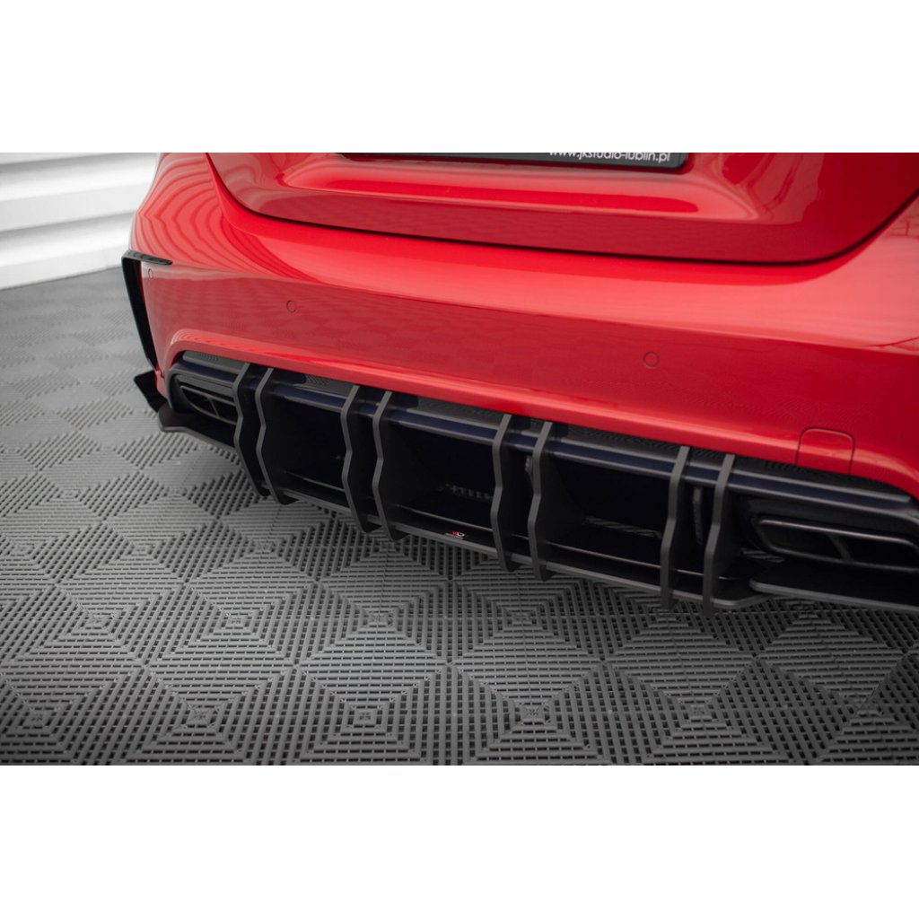 Maxton Design "Street Pro" difuzor zadního nárazníku pro Mercedes třída A W176 Facelift A45 AMG, plast ABS bez povrchové úpravy, s červenou linkou