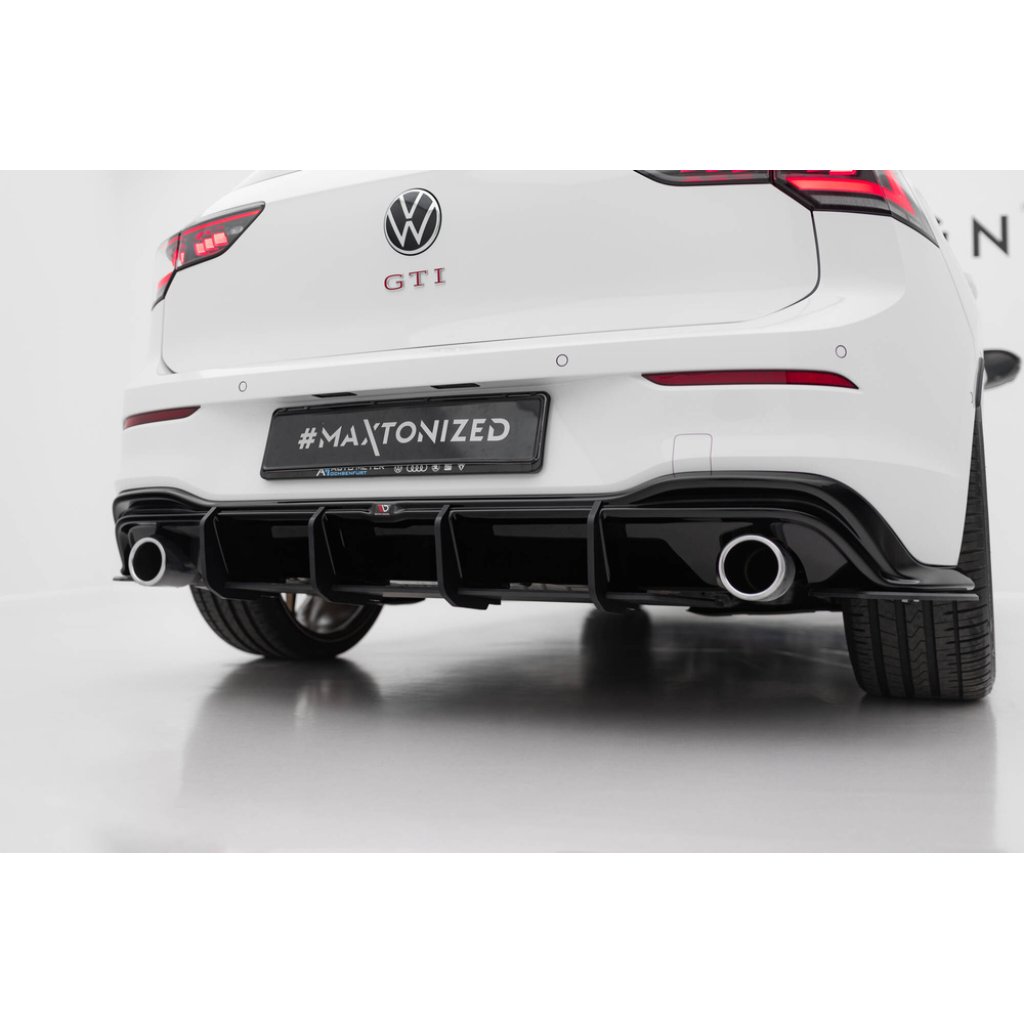 Maxton Design "Street Pro" difuzor zadního nárazníku v.4 pro Volkswagen Golf GTI Mk8, Mk8 Facelift, plast ABS bez povrchové úpravy, s černou a červenou linkou