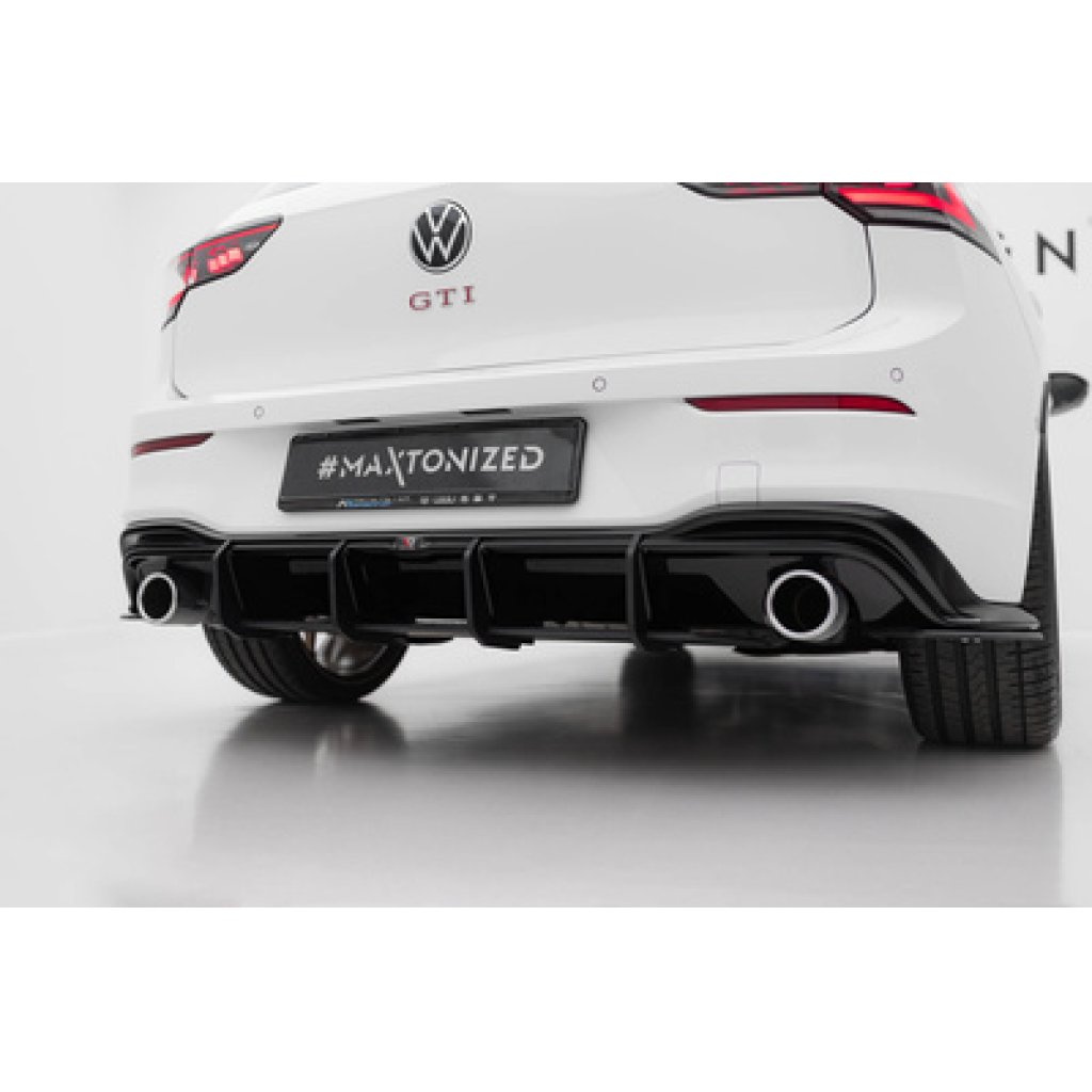 Maxton Design "Street Pro" difuzor zadního nárazníku v.4 pro Volkswagen Golf GTI Mk8, Mk8 Facelift, plast ABS bez povrchové úpravy, s černou a červenou linkou