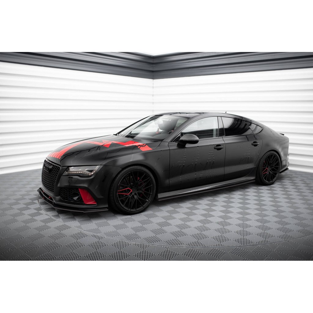 Maxton Design "Street Pro" difuzory pod boční prahy pro Audi A7 C7, plast ABS bez povrchové úpravy, S-Line, s červenou linkou