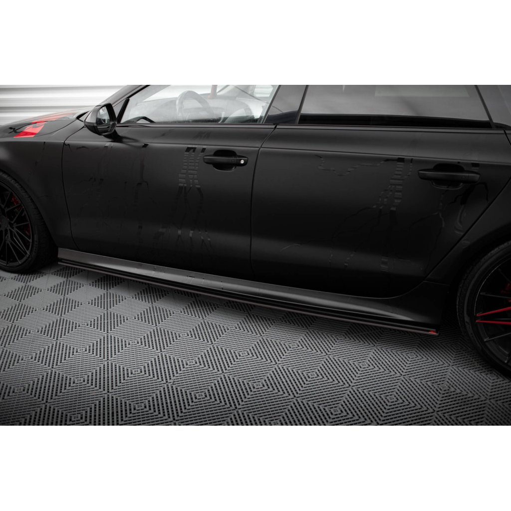 Maxton Design "Street Pro" difuzory pod boční prahy pro Audi A7 C7, plast ABS bez povrchové úpravy, S-Line, s červenou linkou