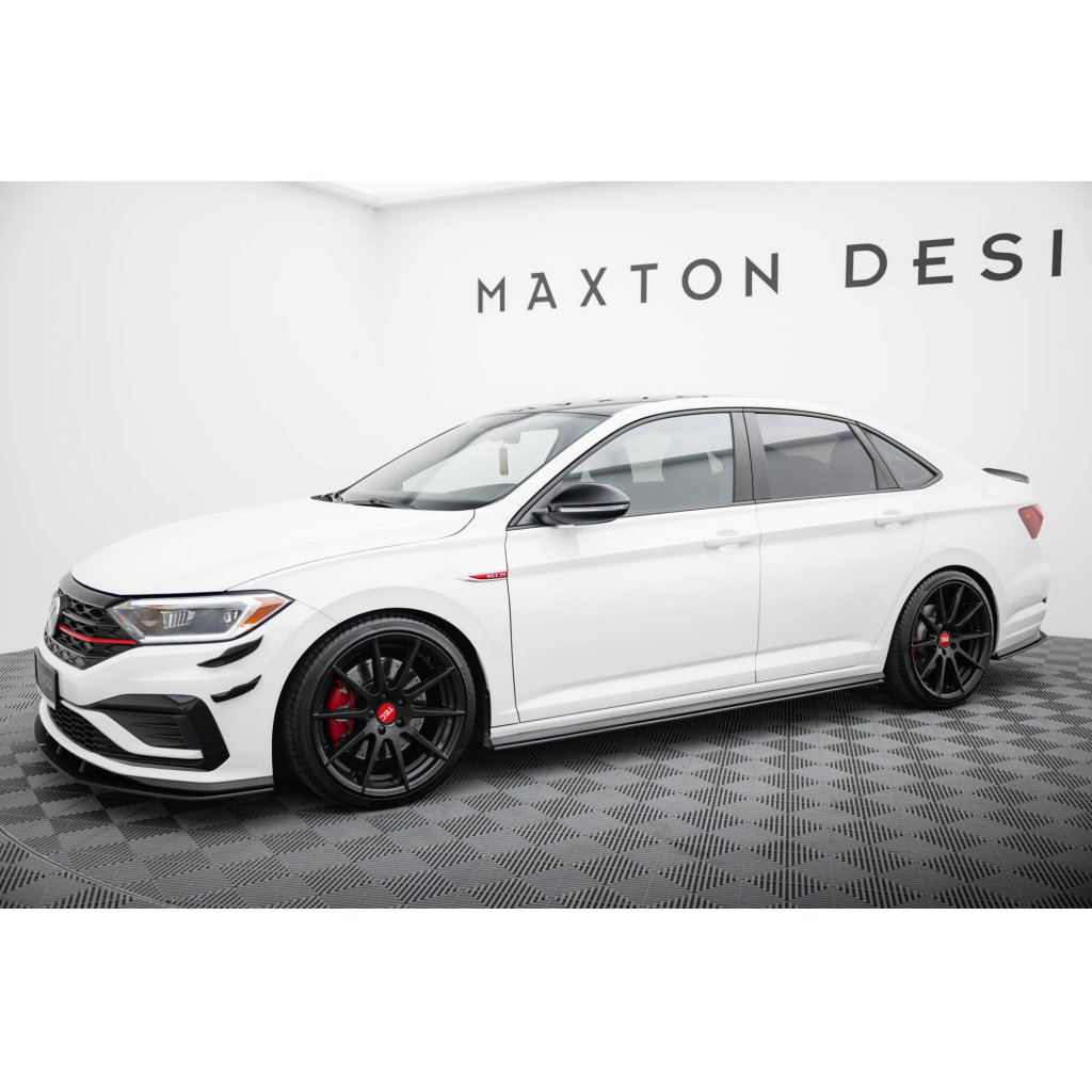 Maxton Design "Street Pro" difuzory pod boční prahy pro Volkswagen Jetta Mk7 GLI, plast ABS bez povrchové úpravy, s černou a červenou linkou