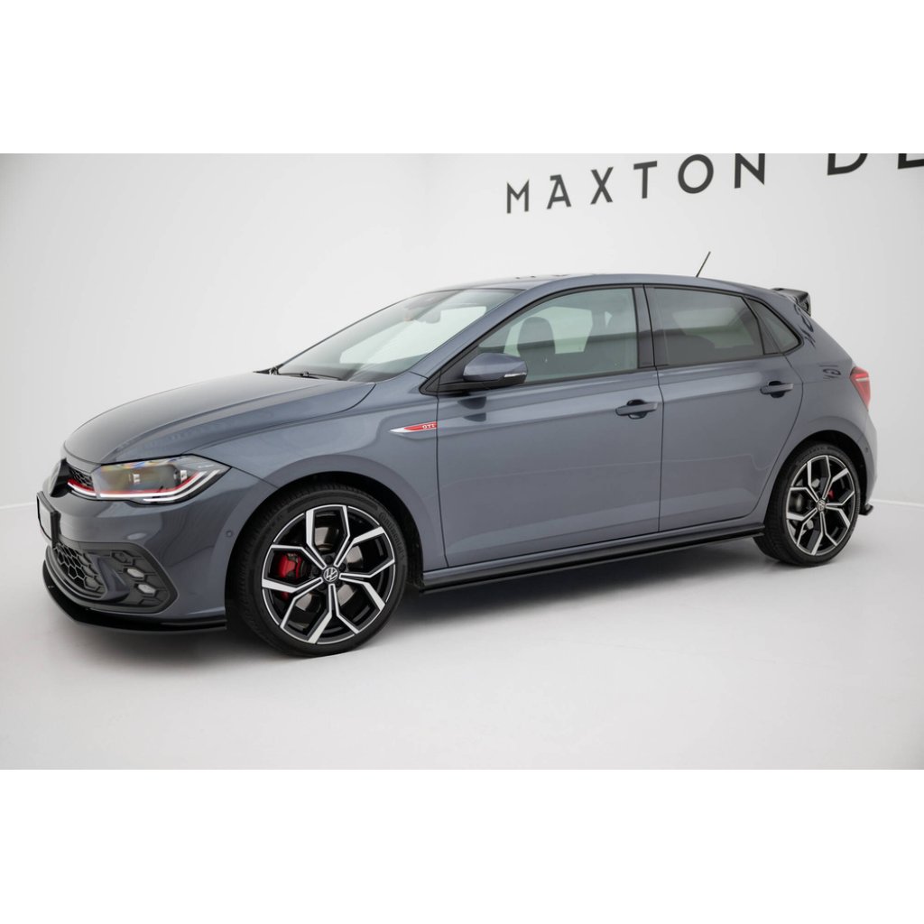 Maxton Design "Street Pro" difuzory pod boční prahy pro Volkswagen Polo GTI Mk6 Facelift, plast ABS bez povrchové úpravy, s černou a červenou linkou
