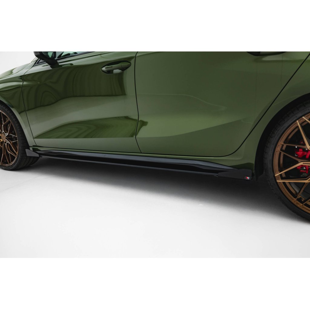Maxton Design "Street Pro" difuzory pod boční prahy s křidélky pro Audi A3 8Y Facelift, plast ABS bez povrchové úpravy, S-Line / S-Line Sedan, s černou a červenou linkou