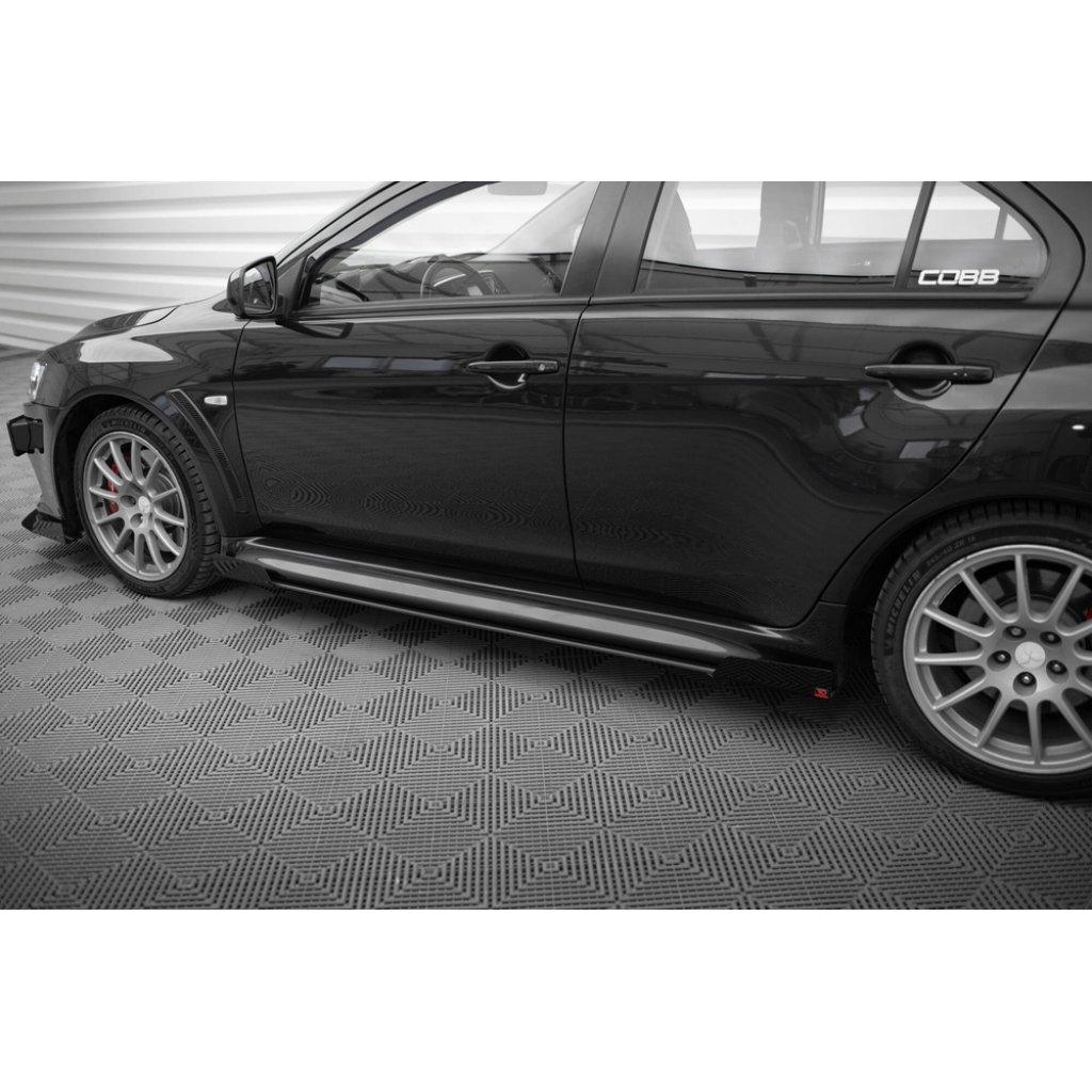 Maxton Design "Street Pro" difuzory pod boční prahy s křidélky pro Mitsubishi Lancer Evo Mk10, plast ABS bez povrchové úpravy