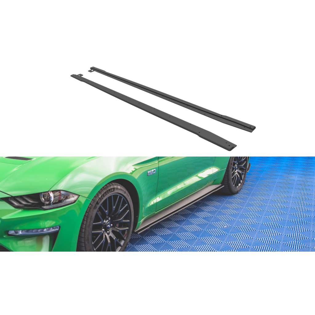 Maxton Design "Street Pro" difuzory pod boční prahy ver.1 pro Ford Mustang MK6 GT Facelift, plast ABS bez povrchové úpravy, s červenou linkou