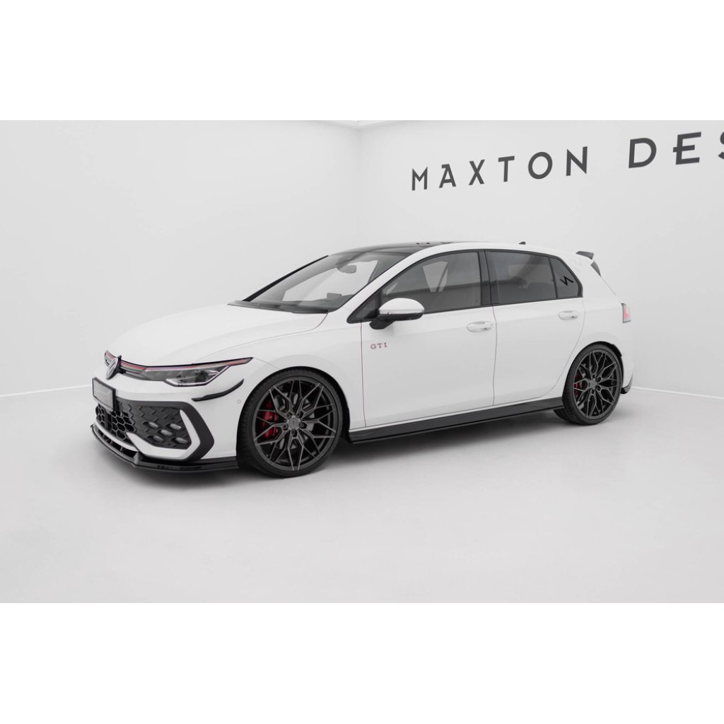 Maxton Design "Street Pro" difuzory pod boční prahy ver.2 pro Volkswagen Golf GTE Mk8 Facelift, plast ABS bez povrchové úpravy, s černou a červenou linkou