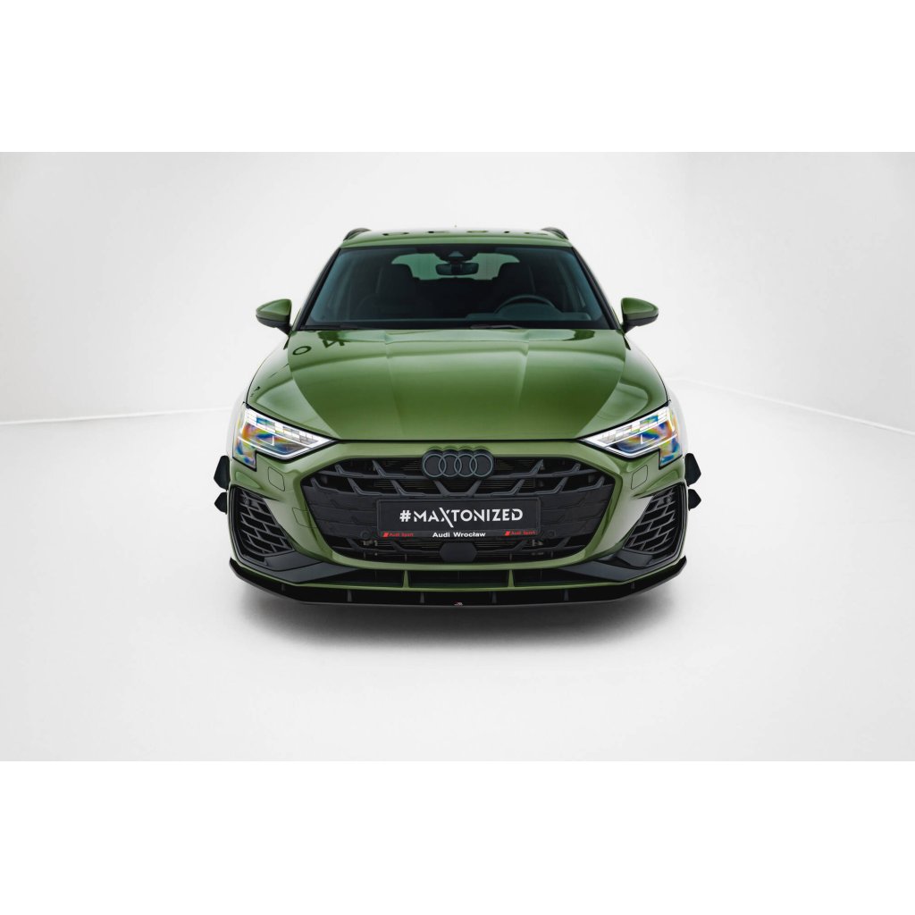 Maxton Design "Street Pro" spoiler pod přední nárazník pro Audi A3 8Y Facelift, plast ABS bez povrchové úpravy, S-Line / S-Line Sedan, s černou a červenou linkou