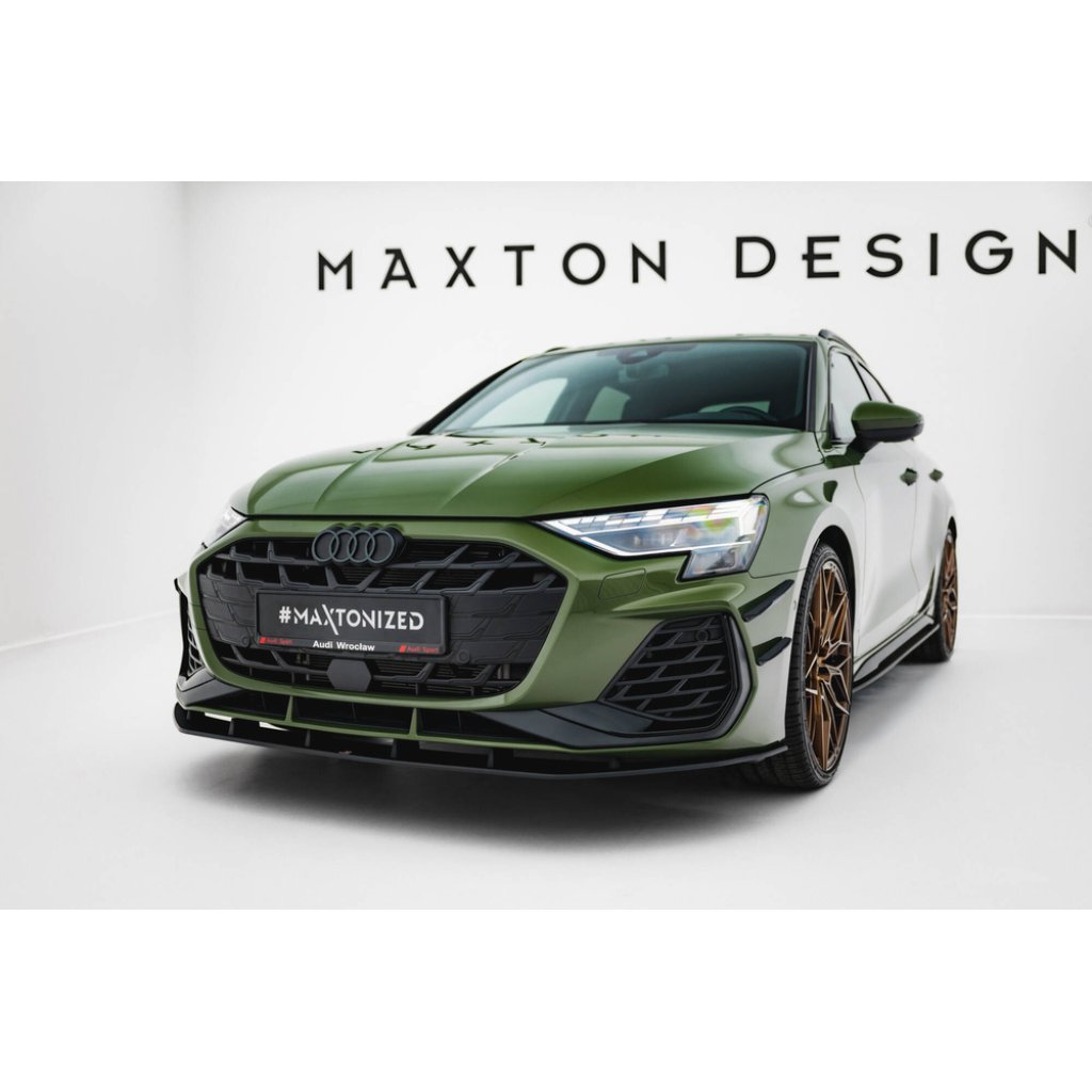 Maxton Design "Street Pro" spoiler pod přední nárazník pro Audi A3 8Y Facelift, plast ABS bez povrchové úpravy, S-Line / S-Line Sedan, s černou a červenou linkou