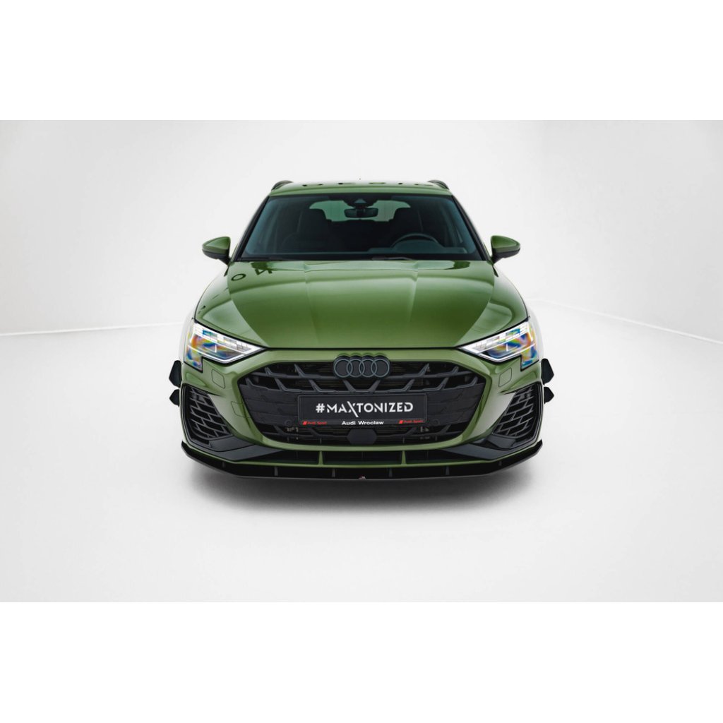 Maxton Design "Street Pro" spoiler pod přední nárazník pro Audi A3 8Y Facelift, plast ABS bez povrchové úpravy, S-Line / S-Line Sedan, s černou a červenou linkou