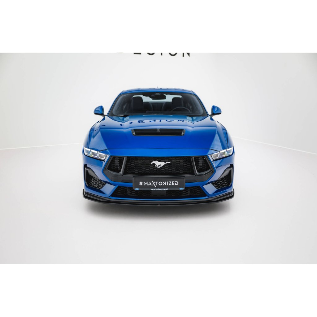 Maxton Design "Street Pro" spoiler pod přední nárazník pro Ford Mustang Mk7 GT, plast ABS bez povrchové úpravy, s černou a červenou linkou