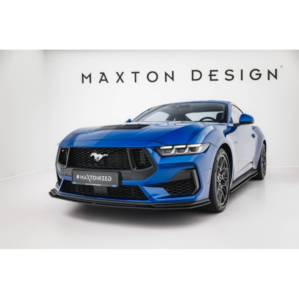 Maxton Design "Street Pro" spoiler pod přední nárazník pro Ford Mustang Mk7 GT, plast ABS bez povrchové úpravy, s černou a červenou linkou