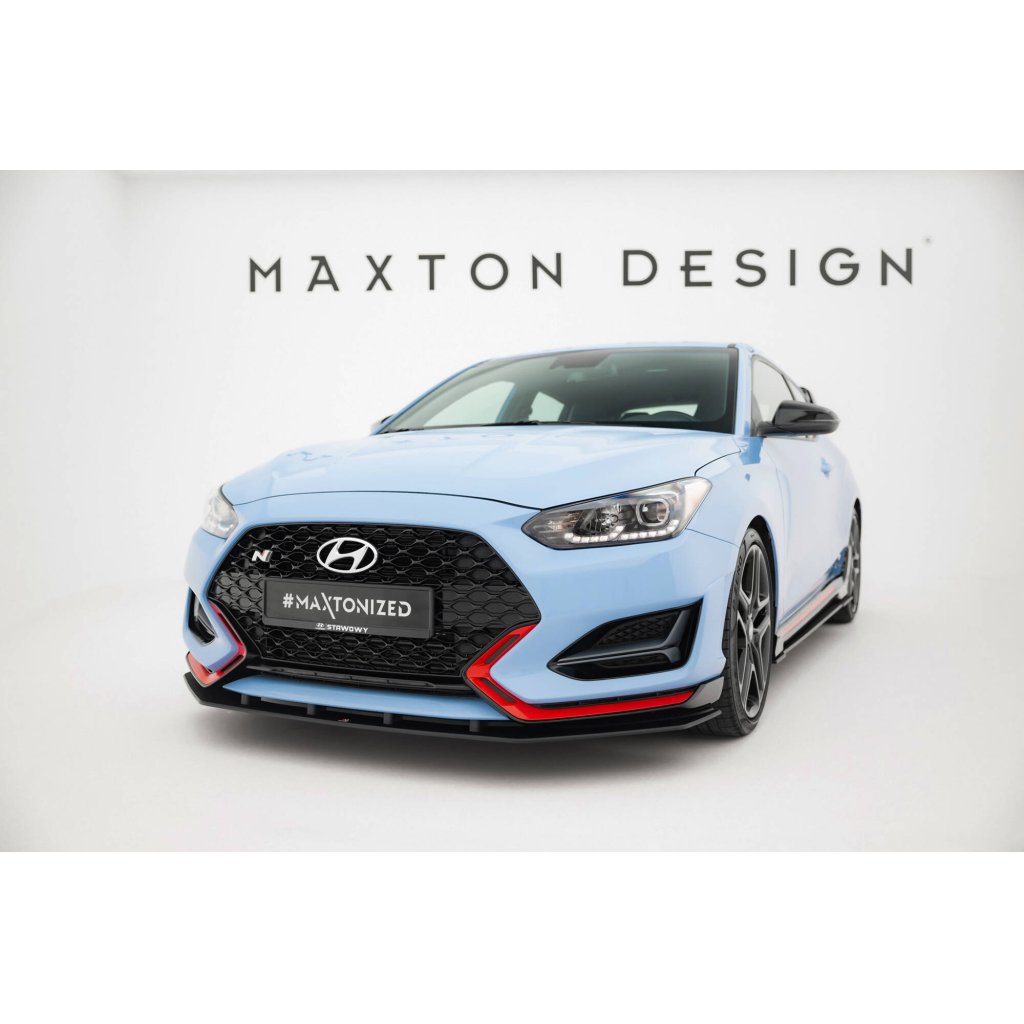 Maxton Design "Street Pro" spoiler pod přední nárazník pro Hyundai Veloster N Mk2, plast ABS bez povrchové úpravy, s černou a červenou linkou