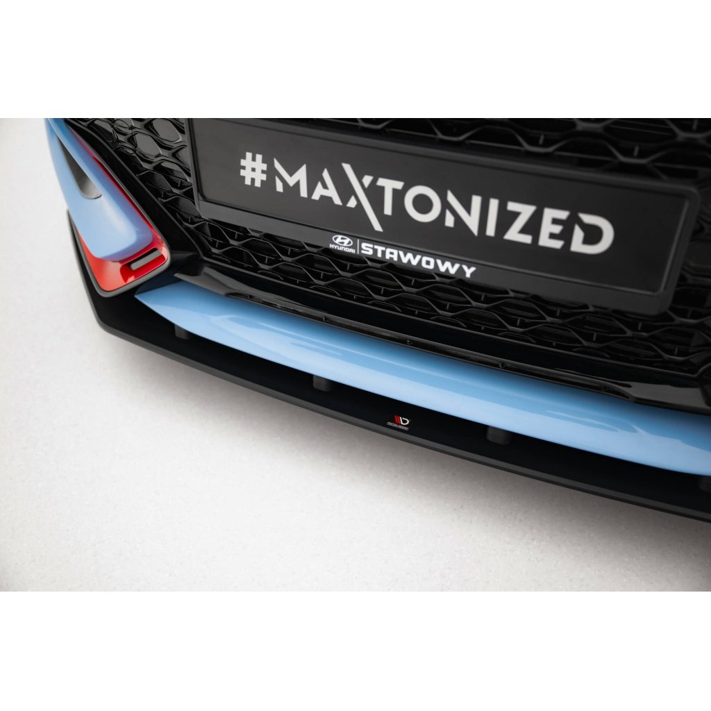 Maxton Design "Street Pro" spoiler pod přední nárazník pro Hyundai Veloster N Mk2, plast ABS bez povrchové úpravy, s černou a červenou linkou