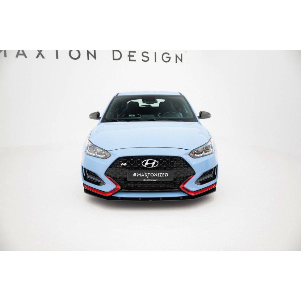 Maxton Design "Street Pro" spoiler pod přední nárazník pro Hyundai Veloster N Mk2, plast ABS bez povrchové úpravy, s černou a červenou linkou