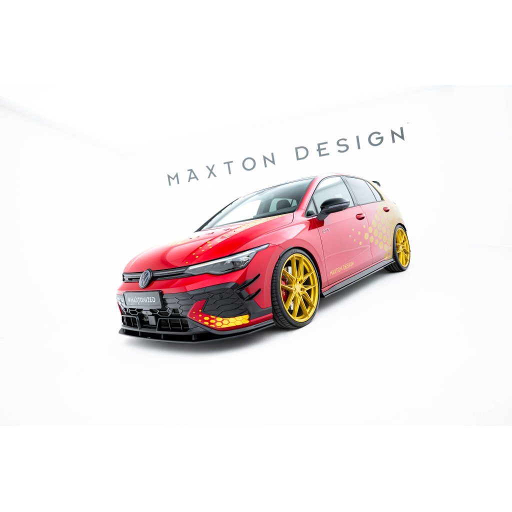 Maxton Design "Street Pro" spoiler pod přední nárazník pro Volkswagen Golf GTI Mk8 Facelift, plast ABS bez povrchové úpravy, Clubsport, s černou a červenou linkou