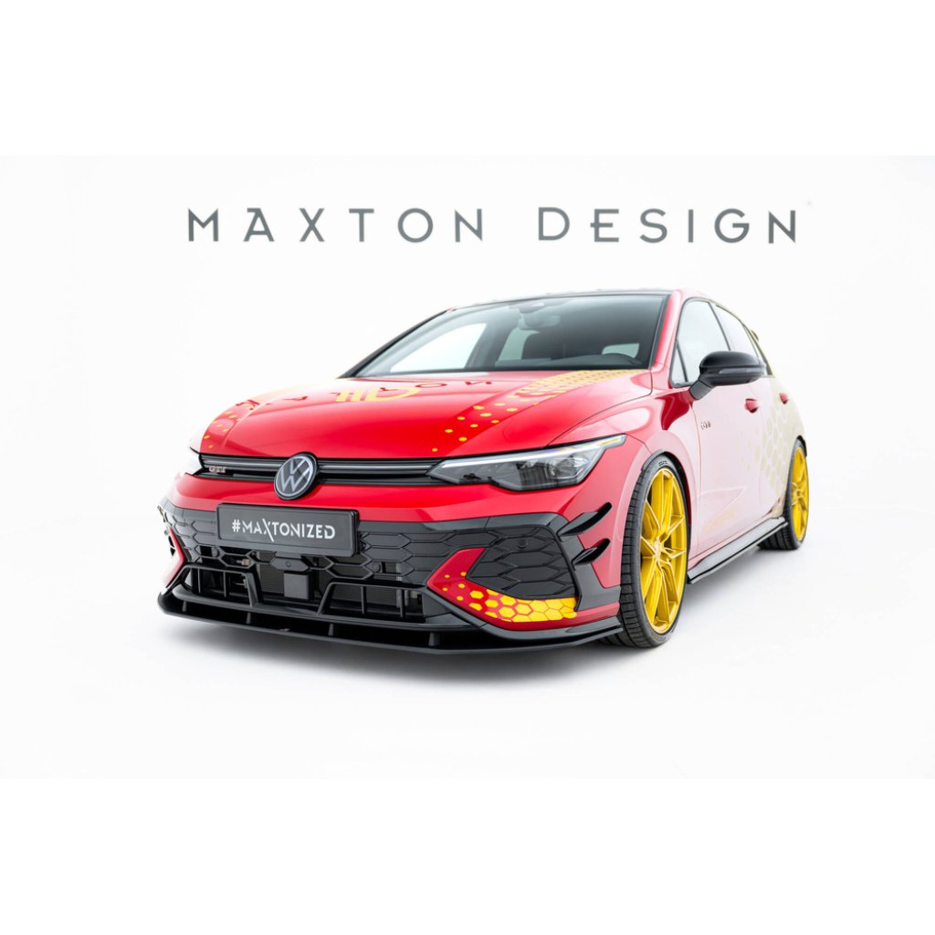 Maxton Design "Street Pro" spoiler pod přední nárazník pro Volkswagen Golf GTI Mk8 Facelift, plast ABS bez povrchové úpravy, Clubsport, s černou a červenou linkou