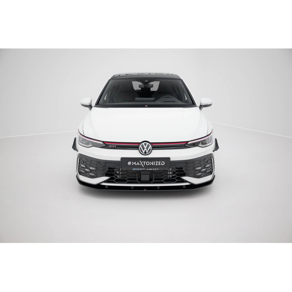 Maxton Design "Street Pro" spoiler pod přední nárazník pro Volkswagen Golf R-Line Mk8 Facelift, plast ABS bez povrchové úpravy, s černou a červenou linkou