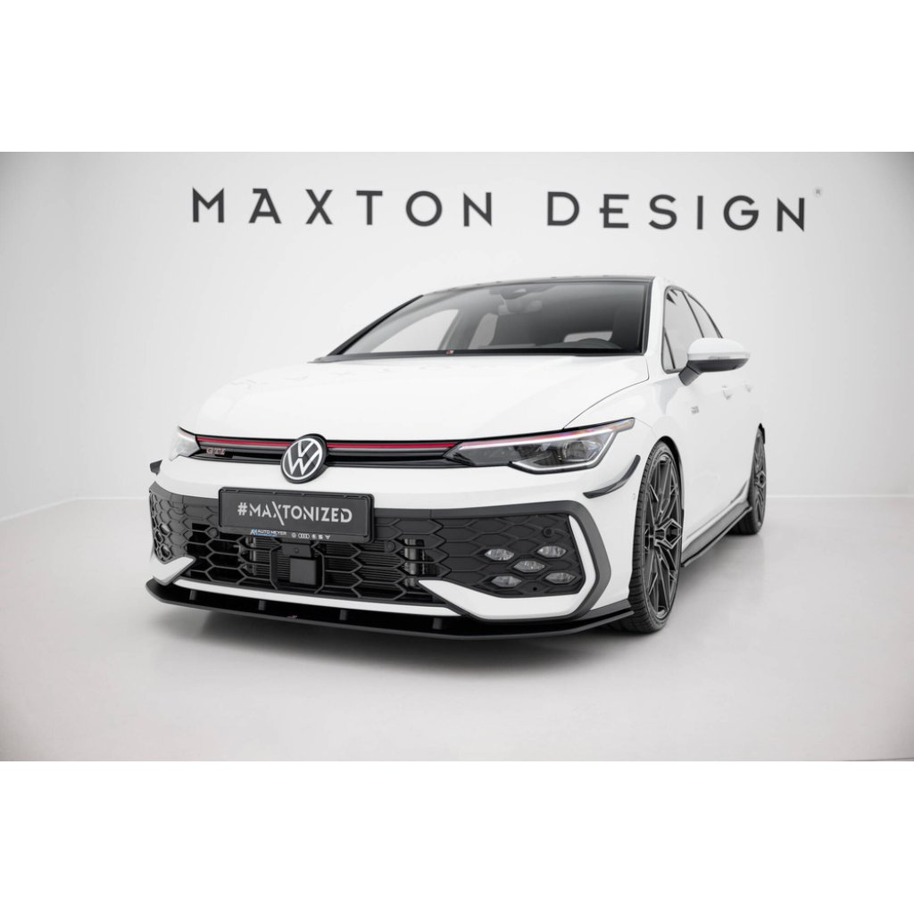 Maxton Design "Street Pro" spoiler pod přední nárazník pro Volkswagen Golf R-Line Mk8 Facelift, plast ABS bez povrchové úpravy, s černou a červenou linkou
