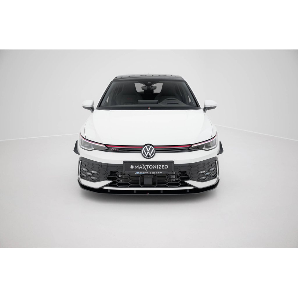 Maxton Design "Street Pro" spoiler pod přední nárazník pro Volkswagen Golf R-Line Mk8 Facelift, plast ABS bez povrchové úpravy, s černou a červenou linkou
