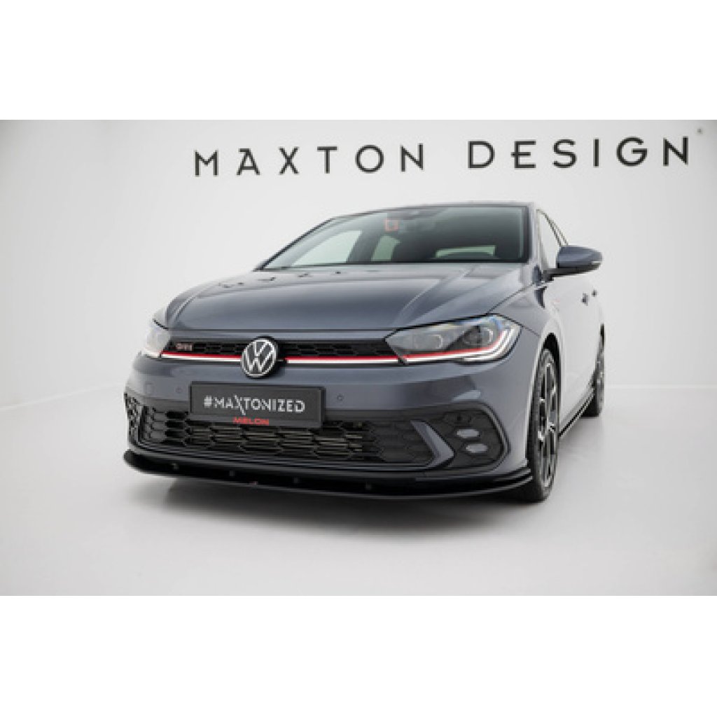 Maxton Design "Street Pro" spoiler pod přední nárazník pro Volkswagen Polo GTI Mk6 Facelift, plast ABS bez povrchové úpravy, s černou a červenou linkou