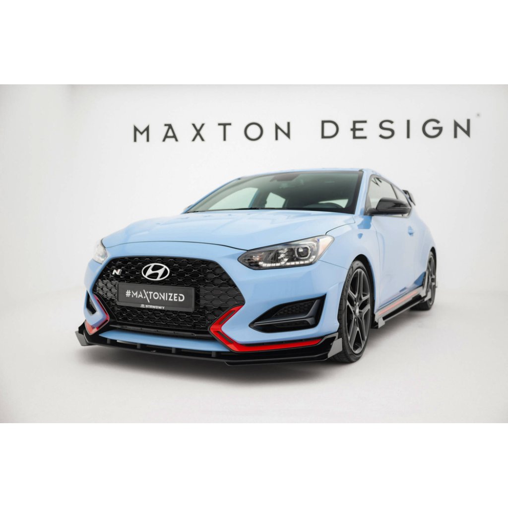 Maxton Design "Street Pro" spoiler pod přední nárazník s křidélky pro Hyundai Veloster N Mk2, plast ABS bez povrchové úpravy, s červenou linkou