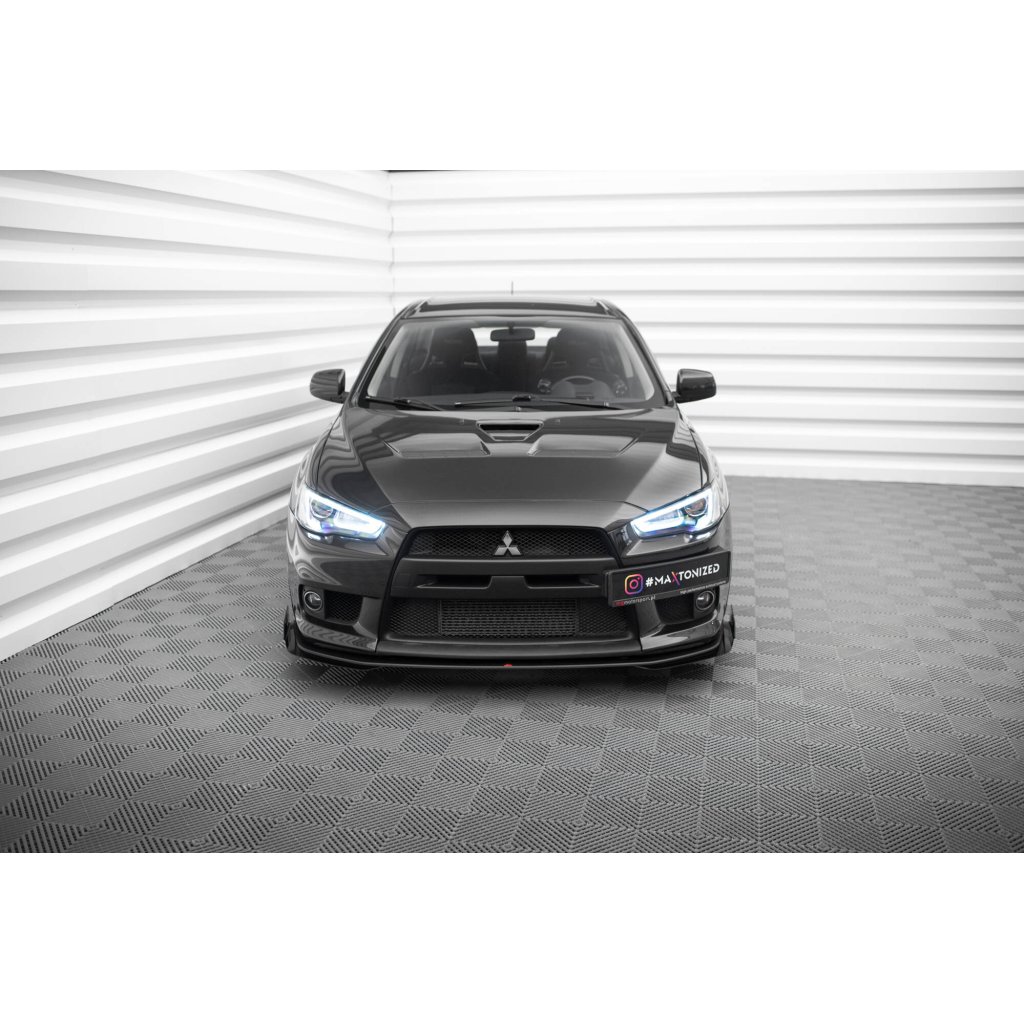 Maxton Design "Street Pro" spoiler pod přední nárazník s křidélky pro Mitsubishi Lancer Evo Mk10, plast ABS bez povrchové úpravy