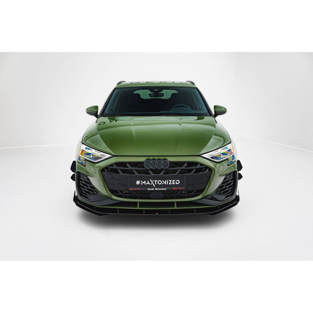 Maxton Design "Street Pro" spoiler pod přední nárazník s křidélky ver.1 pro Audi A3 8Y Facelift, plast ABS bez povrchové úpravy, S-Line / S-Line Sedan