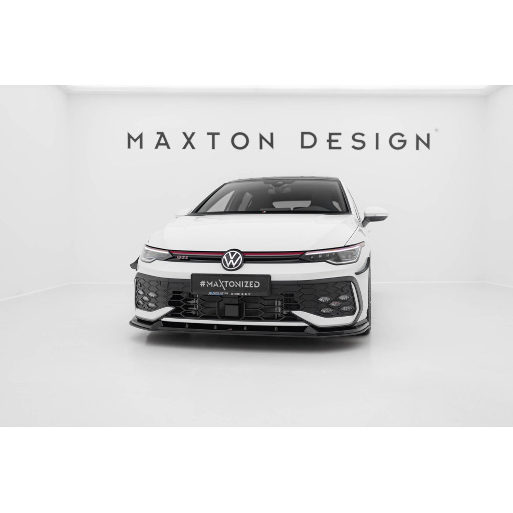 Maxton Design "Street Pro" spoiler pod přední nárazník ver.2 pro Volkswagen Golf GTI Mk8 Facelift, plast ABS bez povrchové úpravy, s černou a červenou linkou