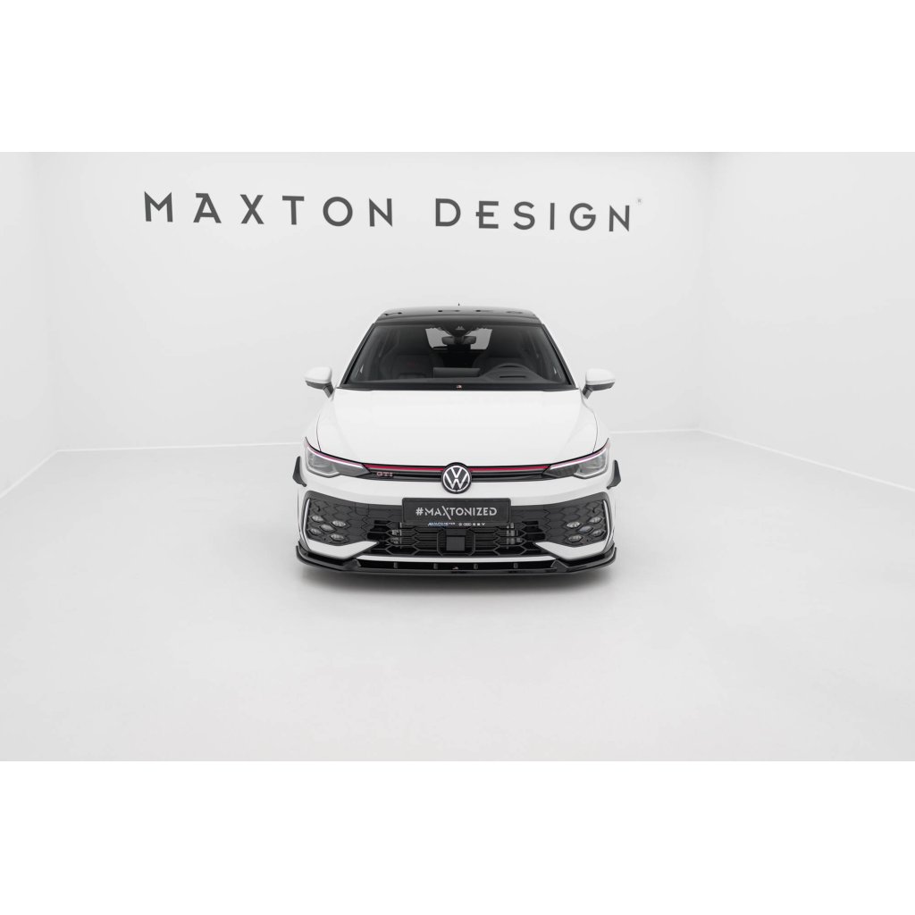 Maxton Design "Street Pro" spoiler pod přední nárazník ver.2 pro Volkswagen Golf R-Line Mk8 Facelift, plast ABS bez povrchové úpravy, s černou a červenou linkou