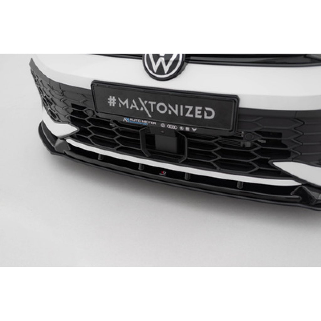 Maxton Design "Street Pro" spoiler pod přední nárazník ver.2 pro Volkswagen Golf R-Line Mk8 Facelift, plast ABS bez povrchové úpravy, s černou a červenou linkou