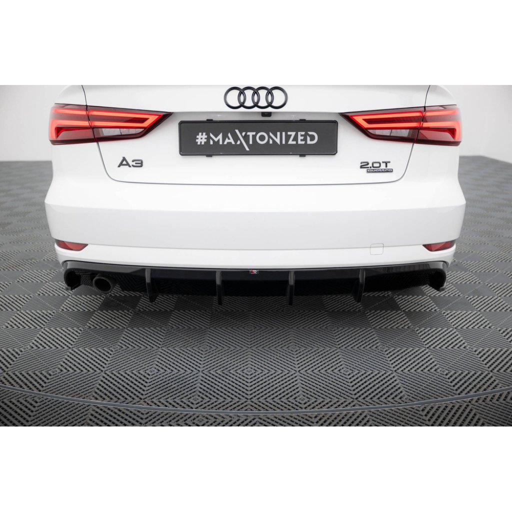 Maxton Design vložka zadního nárazníku pro Audi A3 8V FL, černý lesklý plast ABS, Sedan, verze s jednoduchou koncovkou na jedné straně