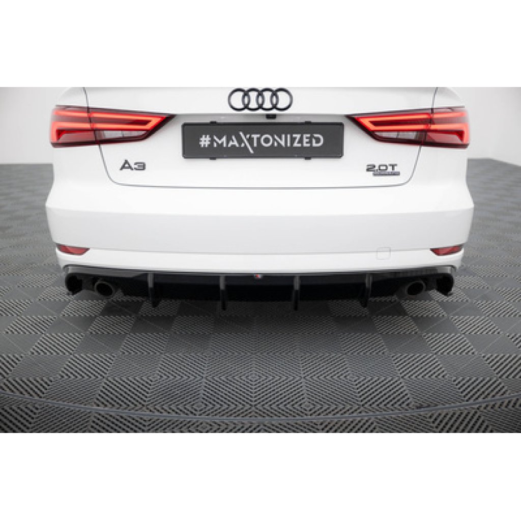 Maxton Design vložka zadního nárazníku pro Audi A3 8V FL, černý lesklý plast ABS, Sedan, verze s jednoduchou koncovkou na obou stranách