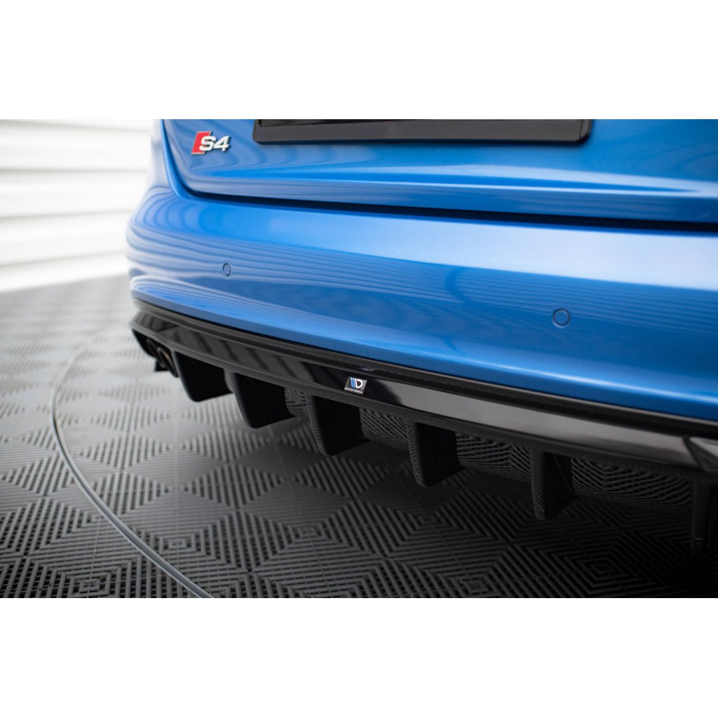 Maxton Design vložka zadního nárazníku pro Audi A4 B8, černý lesklý plast ABS, S-Line Sedan / S-Line Avant, verze s dvojitou koncovkou na jedné straně