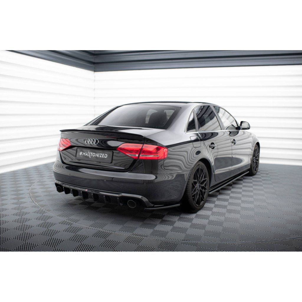 Maxton Design vložka zadního nárazníku pro Audi A4 B8, černý lesklý plast ABS, Sedan / Avant, verze s jednoduchými výfuky na obou stranách