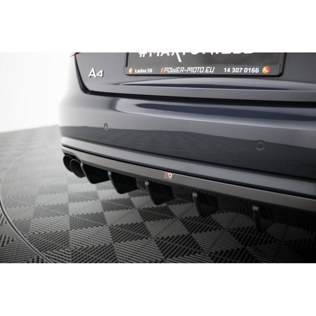 Maxton Design vložka zadního nárazníku pro Audi A4 B8 FL, černý lesklý plast ABS, Sedan/Avant, verze s dvojitou koncovkou na jedné straně