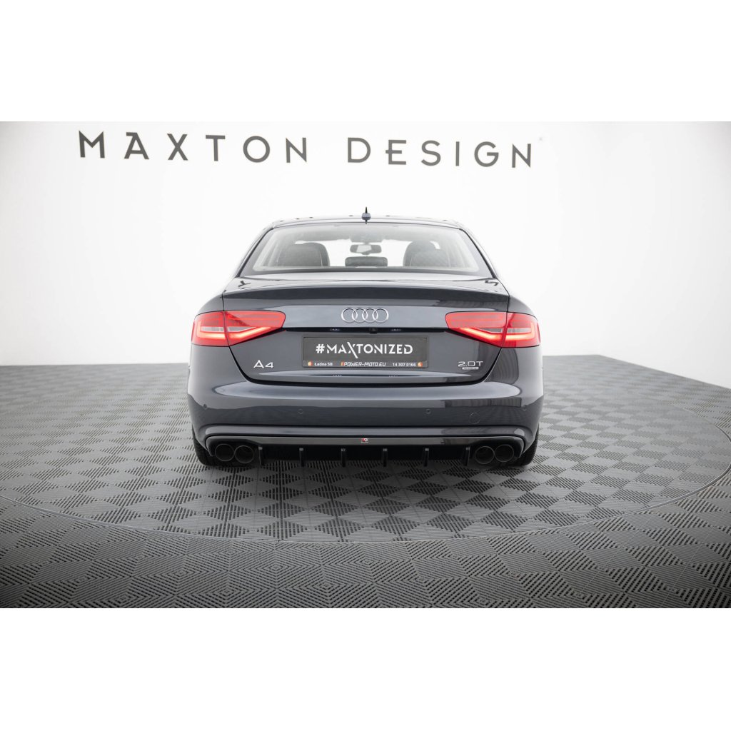 Maxton Design vložka zadního nárazníku pro Audi A4 B8 FL, černý lesklý plast ABS, Sedan/Avant, verze s dvojitou koncovkou na obou stranách