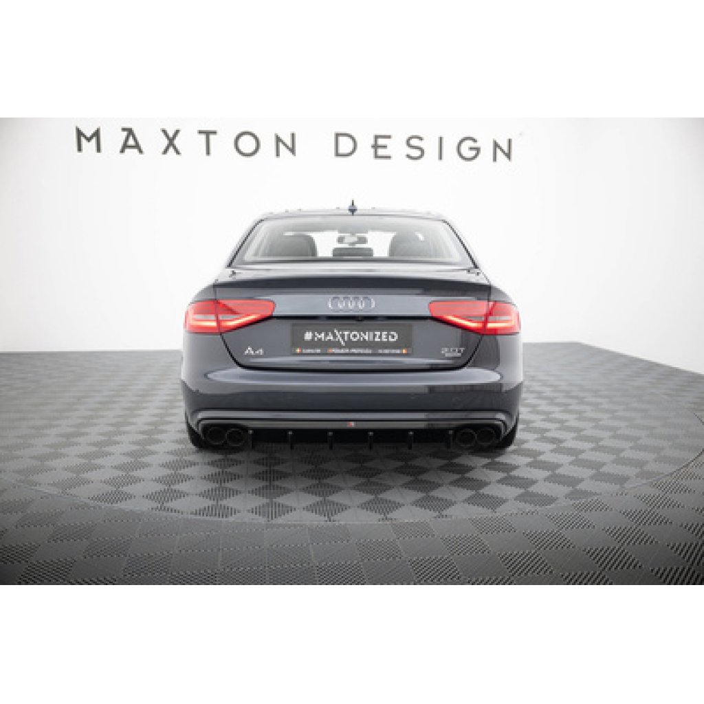Maxton Design vložka zadního nárazníku pro Audi A4 B8 FL, černý lesklý plast ABS, Sedan/Avant, verze s dvojitou koncovkou na obou stranách