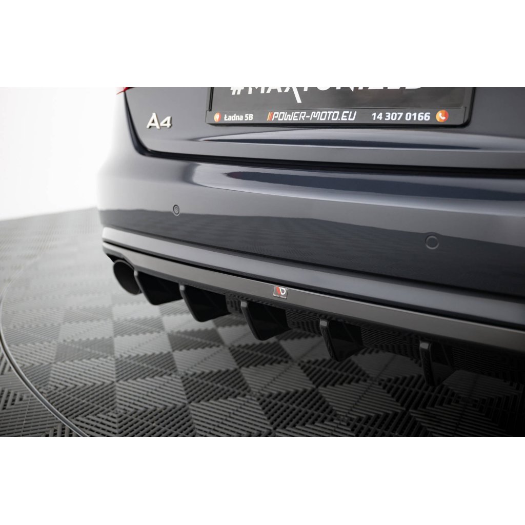 Maxton Design vložka zadního nárazníku pro Audi A4 B8 FL, černý lesklý plast ABS, Sedan / Avant, verze s jednoduchými výfuky na obou stranách