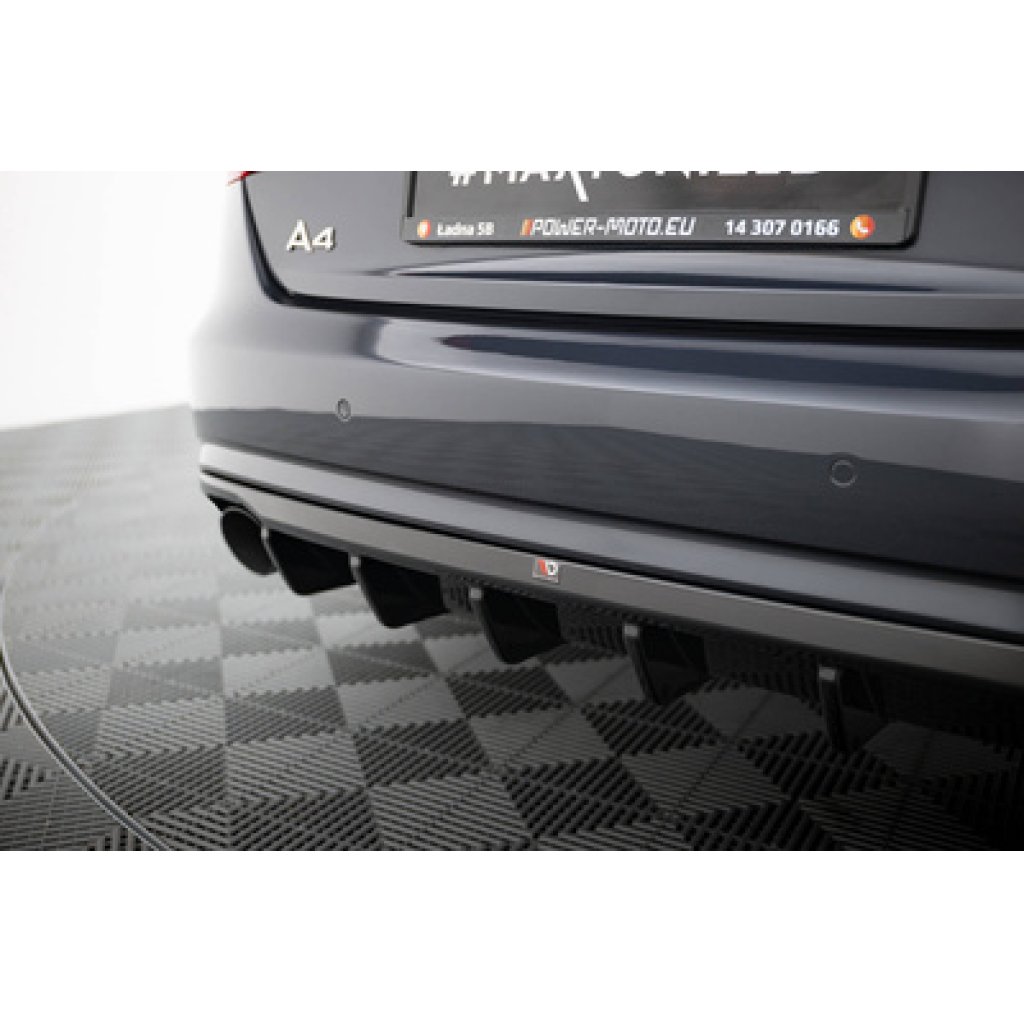 Maxton Design vložka zadního nárazníku pro Audi A4 B8 FL, černý lesklý plast ABS, Sedan / Avant, verze s jednoduchými výfuky na obou stranách