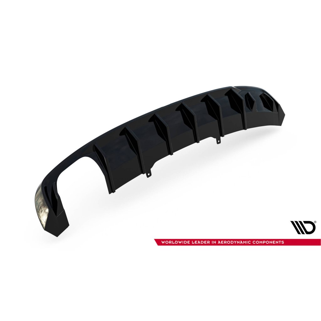 Maxton Design vložka zadního nárazníku pro Audi A4 B9, černý lesklý plast ABS, S-Line Sedan / S-Line Avant, verze s dvojitou koncovkou na jedné straně