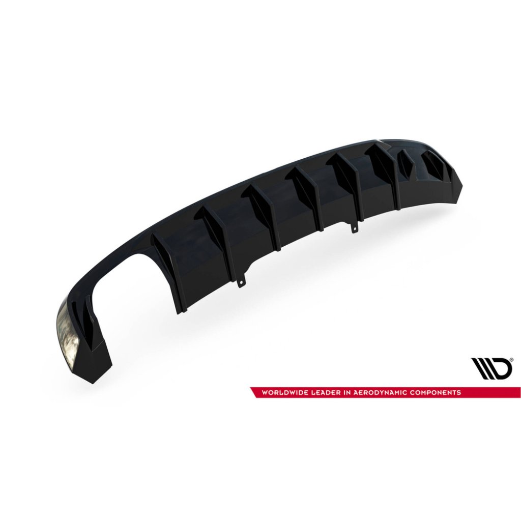 Maxton Design vložka zadního nárazníku pro Audi A4 B9, černý lesklý plast ABS, S-Line Sedan / S-Line Avant, verze s dvojitou koncovkou na jedné straně